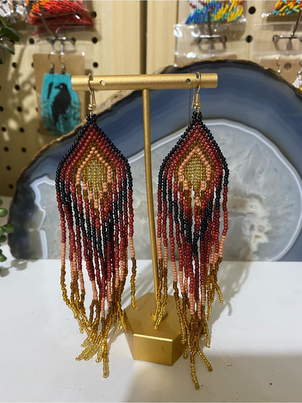 Boho Red & Gold Beaded Fringe Earrings - Women Jewelry